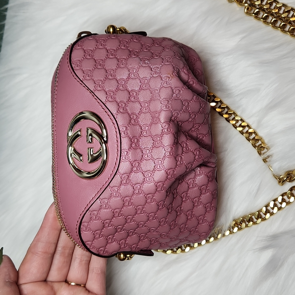 Gucci Pink GG Marmont Mini Shoulder Bag with Gold Chain